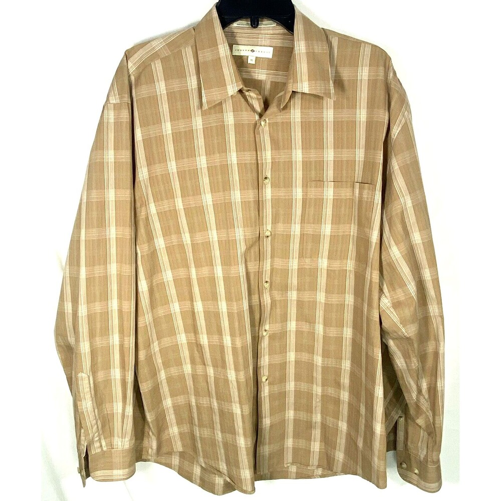Joseph Abboud Men's Dress Shirt Size XL 16 .5 / 36" Brown Ck/Plaid Long Sleeve